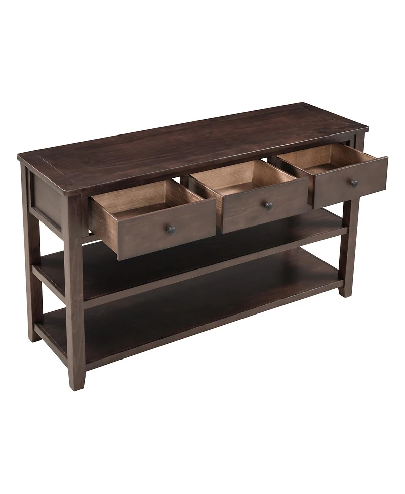 Simplie Fun Retro Design Console Table With Two Open Shelves, Pine Solid Wood Frame And Legs