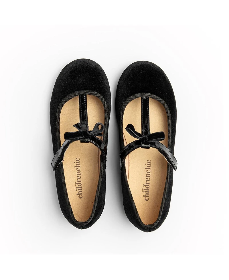 Childrenchic Girls Velvet T-Straps Black