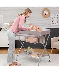Costway Baby Changing Table Folding Diaper Changing Station w/ Safety Belt & Wheels