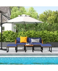 Slickblue 6 Piece Patio Acacia Wood Conversation Sofa Set with Ottomans and Coffee Table-Navy