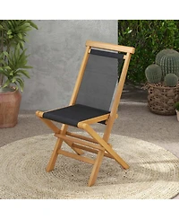 Costway 4 Pcs Patio Folding Chairs with Woven Rope Seat & Back Solid Teak Wood for Porch