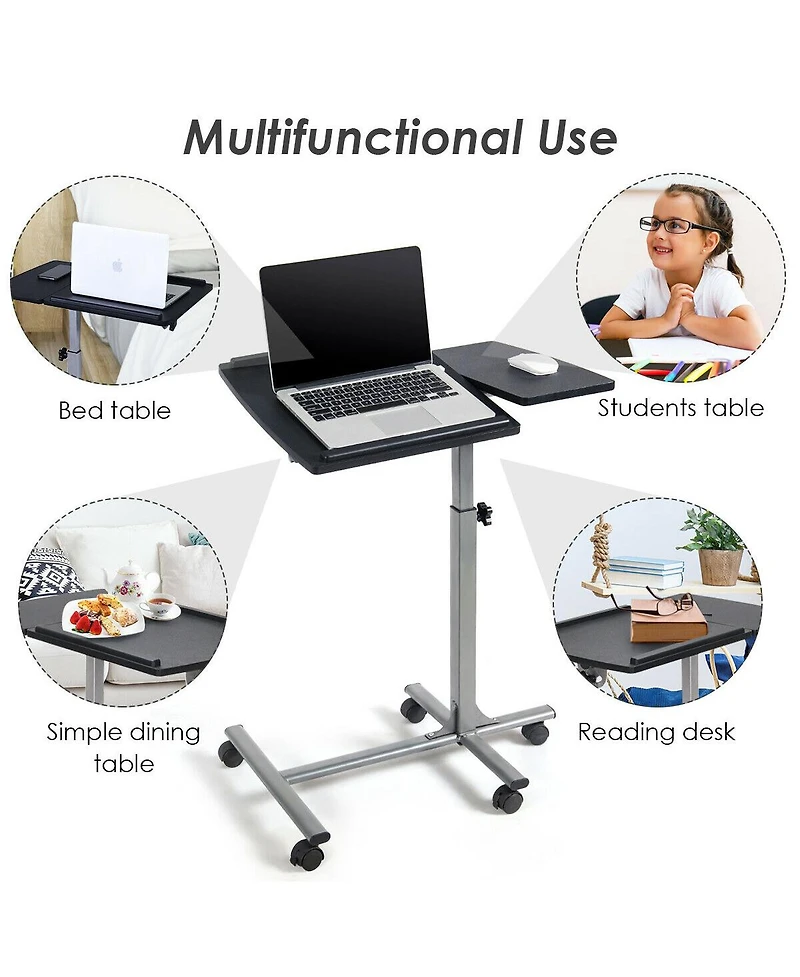 Adjustable Angle & Height Rolling Laptop Notebook Desk Stand Over Sofa Bed Table