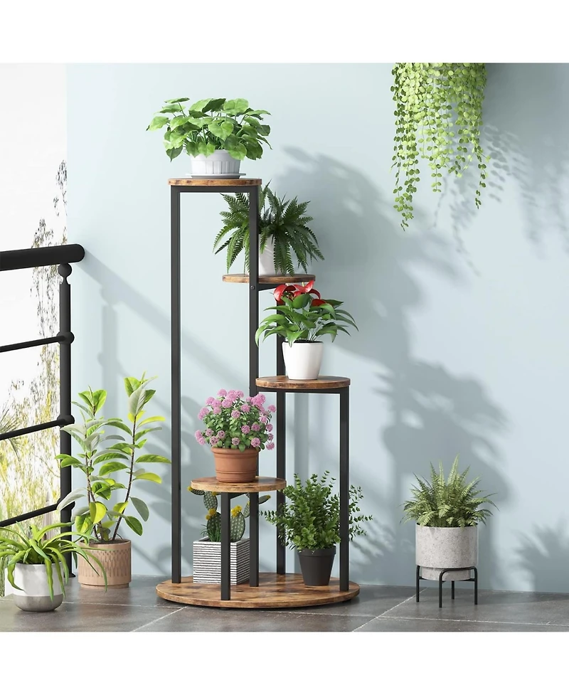 Tribesigns Corner Plant Stand Indoor, 4-Tier Tall Plant Shelf Holders for Multiple Potted Plants, Wood Flower Pot Stands with Metal Frame for Balcony