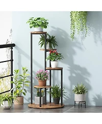 Tribesigns Corner Plant Stand Indoor, 4-Tier Tall Plant Shelf Holders for Multiple Potted Plants, Wood Flower Pot Stands with Metal Frame for Balcony