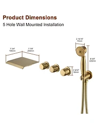 Mondawe 3-Handle Waterfall Wide-Spray High Pressure Tub and Shower Faucet Matte Black With Valve