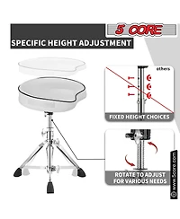 5 Core Drum Throne Padded Guitar Stool Swivel Height Adjustable Ergonomic Music Chair For Adults And Kids w Anti Slip Rubber Feet - Ds Ch Wh Sdl Hd