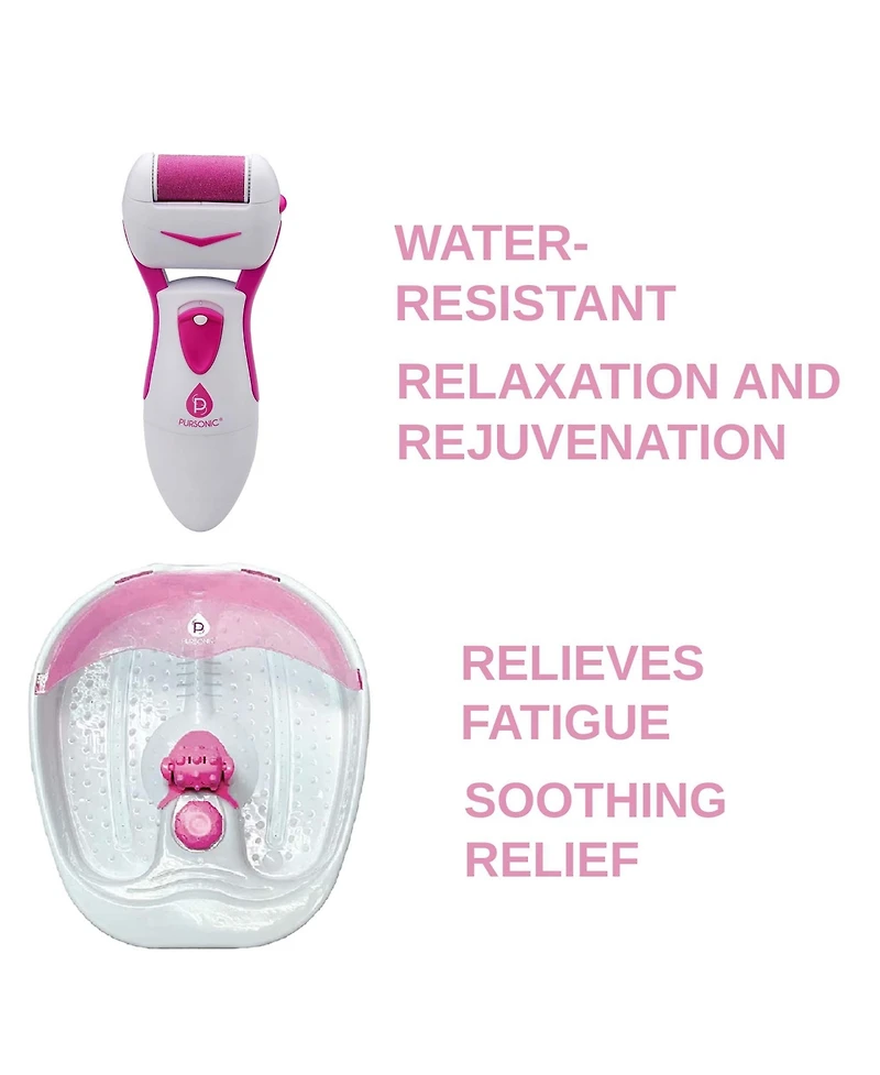 Pursonic Ultimate Foot Care Bundle: Foot Spa Massager with Tea Tree Oil Foot Salt Scrub, Battery Operated Callus Remover, Foot Spa, and Foot Smoother