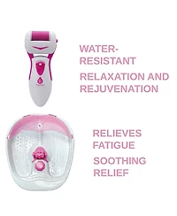 Pursonic Ultimate Foot Care Bundle: Foot Spa Massager with Tea Tree Oil Foot Salt Scrub, Battery Operated Callus Remover, Foot Spa, and Foot Smoother