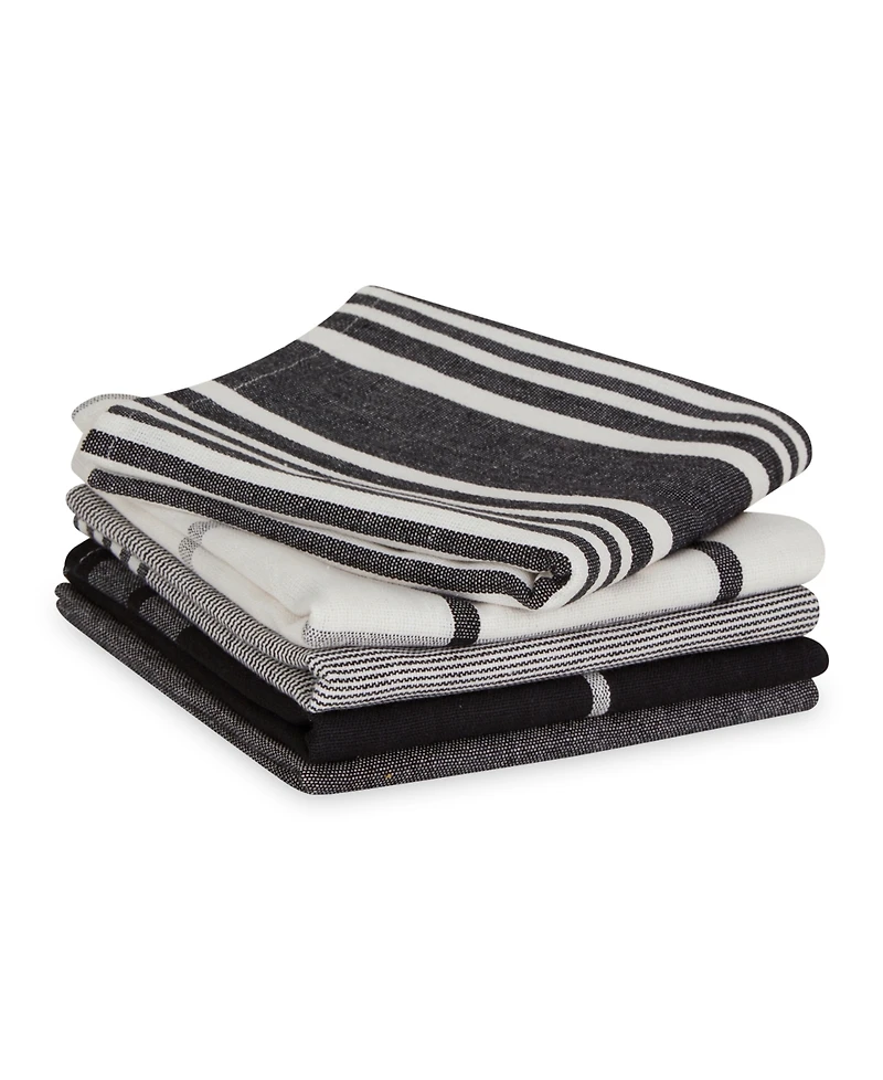 Design Imports Assorted Woven Dishtowel Collection Classic Oversized, 20x28", Black, 5 Piece