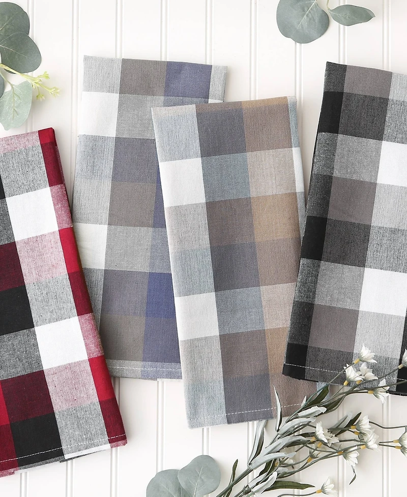 Design Imports Tri-Color Check Collection Kitchen, Dishtowel Set, Black, 3 Piece