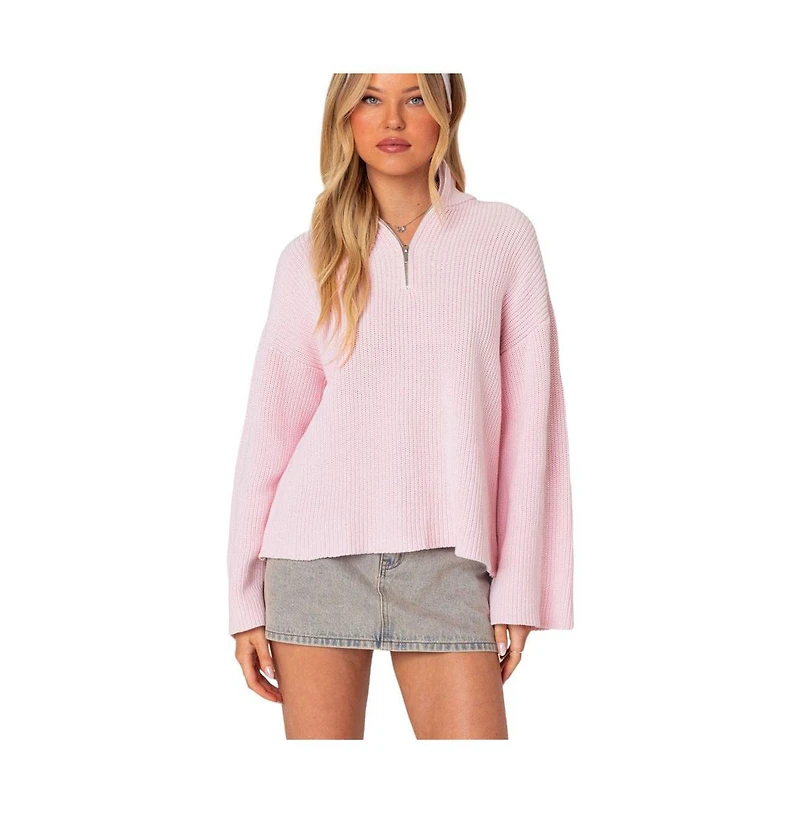 Edikted Women's Amour High Neck Oversized Zip Sweater