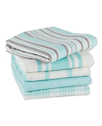 Design Imports Assorted Woven, Kitchen Dishtowel Set, 18x28", Aqua, 5 Piece