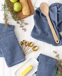 Design Imports Luxury Bar Mop Collection Chevron Dishtowel Set, 16x19", Stonewash Blue, 4 Piece