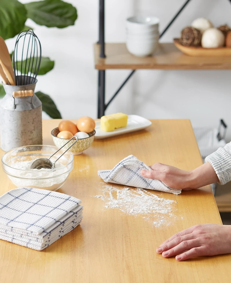 Design Imports Scrubber Dishcloths Collection Windowpane Dishrag Set, 12x12", White/Stonewash Blue Stripe, 6 Piece