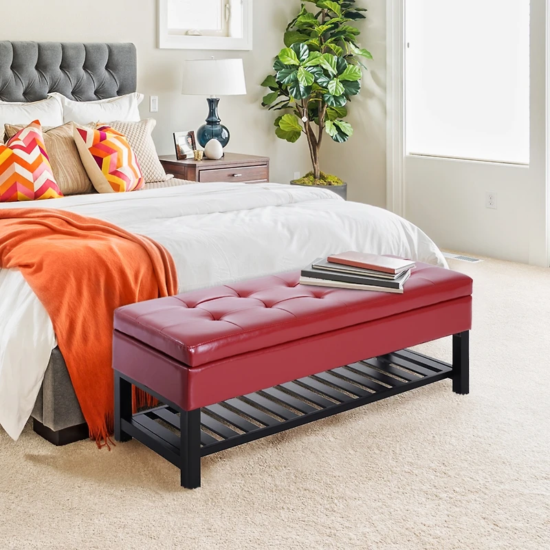 Storage Ottoman Bench Foot Stool Shoe Rack Faux Leather Furniture