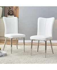 Modern minimalist dining chairs, office chairs. 2piece set of white Pu seats with silver metal legs. Suitable for restaurants, living rooms, and offic