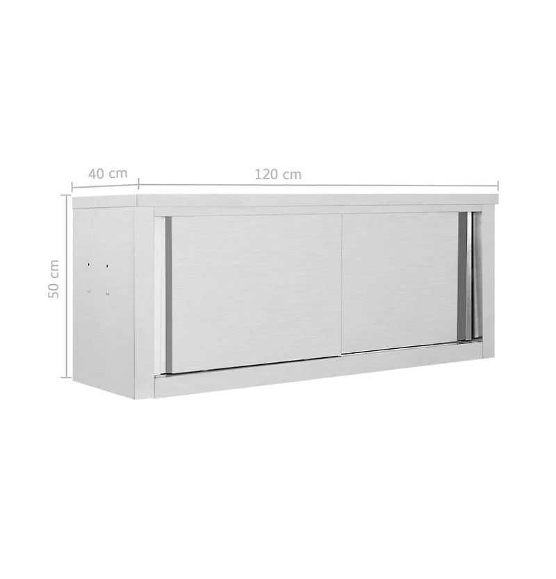 vidaXL Kitchen Wall Cabinet with Sliding Doors 47.2"x15.7"x19.7" Stainless Steel