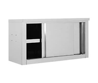 vidaXL Kitchen Wall Cabinet with Sliding Doors 35.4"x15.7"x19.7" Stainless Steel