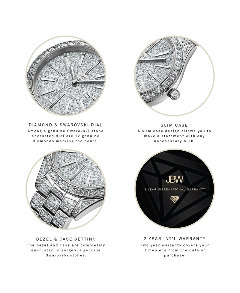 Jbw Women's Cristal Diamond (1/8 ct.t.w.) Stainless Steel Watch
