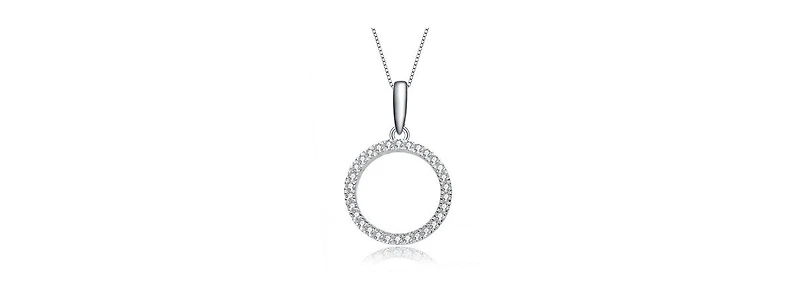 Exclusive White Gold Plated Cubic Zirconia Circle Shaped Pendant Necklace