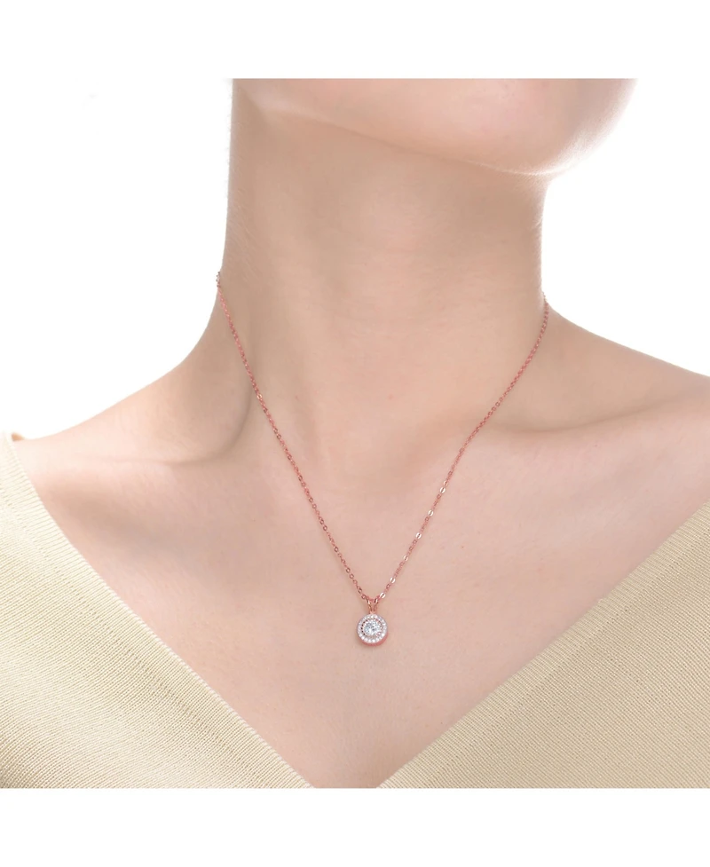 Exclusive White Gold Plated Cubic Zirconia Circle Shaped Pendant Necklace