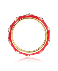 GiGiGirl Kids/Teens 14k Yellow Gold Plated Red Bamboo White Evil Eye Enamel Slim Stacking Band Ring