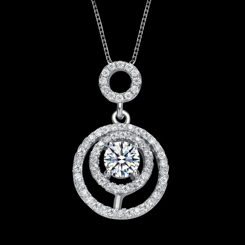 White Gold Plated with Double Halo Drop Solitaire Pendant Necklace