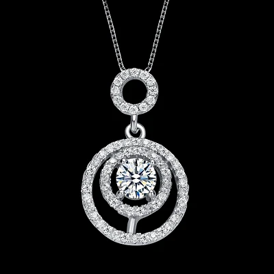 White Gold Plated with Double Halo Drop Solitaire Pendant Necklace