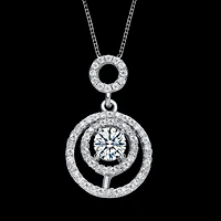 White Gold Plated with Double Halo Drop Solitaire Pendant Necklace
