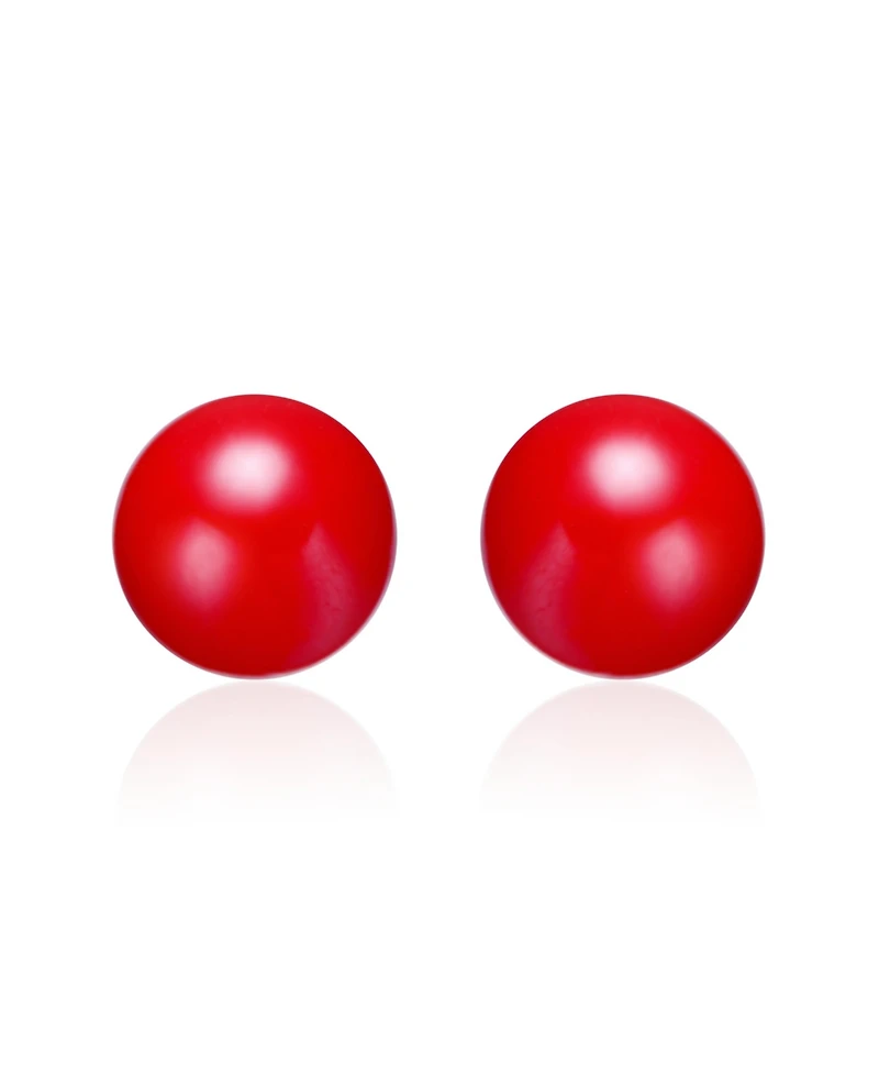 GiGiGirl 14k Yellow Gold Plated Stud Earrings with Red Enamel Round Pearl for Kids