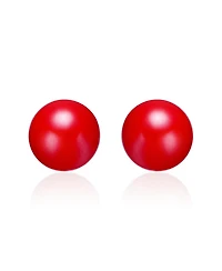 GiGiGirl 14k Yellow Gold Plated Stud Earrings with Red Enamel Round Pearl for Kids