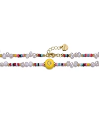 GiGiGirl 14k Yellow Gold Plated Multi Color Beads Necklace with Freshwater Pearls and a Smiley Charm for Kids