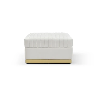 Streamdale Furniture Big Beige Velvet Ottoman with Vertical Tufting