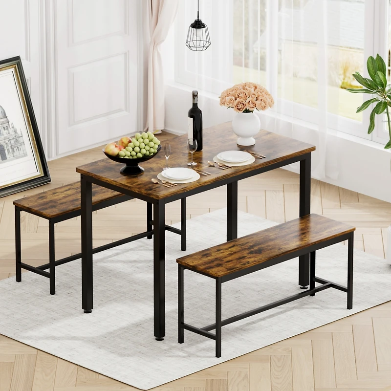 Simplie Fun Rustic Dining & Bar Set, Industrial Style, 43.3"L X23.6"W X 29.9"H