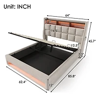 Streamdale Queen Upholstered Platform Bed with Storage, Led, Usb