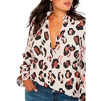 Eloquii Women's Printed Button Down Shirt With Ruffle Neck