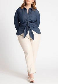 Eloquii Plus Tie Front Collared Blouse