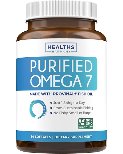 Healths Harmony Purified Omega 7 Softgel Capsules, Provinal Sustainable Peruvian Anchovy Fish Oil Supplement, Health's Harmony, 60ct
