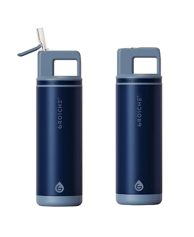 Grosche Alpine Flip 'N Sip Insulated, Leakproof Water Bottle with Straw, 20 Oz, 2pk