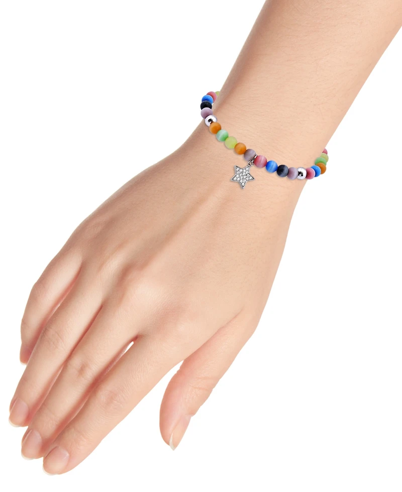 Giani Bernini Cubic Zirconia & Multicolor Catseye Star Dangle Stretch Bracelet in Sterling Silver, Created for Macy's