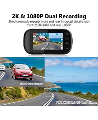 Z-edge 2K 2560x1440 Dual Lens Dash Cam, Front and Rear Dash Camera with Gps