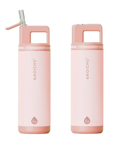 Grosche Alpine Flip 'N Sip Insulated, Leakproof Water Bottle with Straw, 20 Oz, 2pk