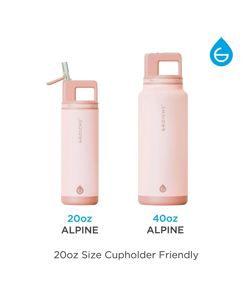 Grosche Alpine Flip 'N Sip Insulated, Leakproof Water Bottle with Straw, 20 Oz, 2pk