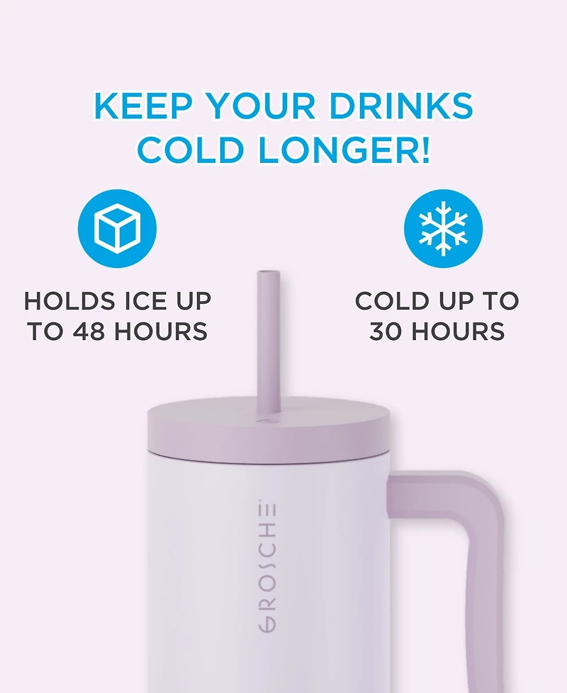Grosche 40oz Insulated Tumbler with Straw and Handle