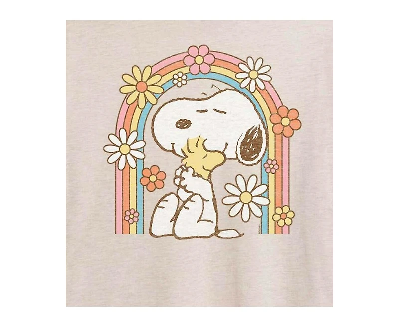 Hybrid Apparel Trendy Juniors Peanuts Floral Graphic Oversized Tee