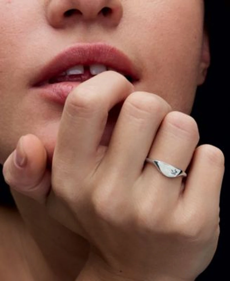 Pandora Halved Enamel Signet with Clear Cubic Zirconia Stones Ring