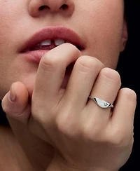 Pandora Halved Enamel Signet with Clear Cubic Zirconia Stones Ring