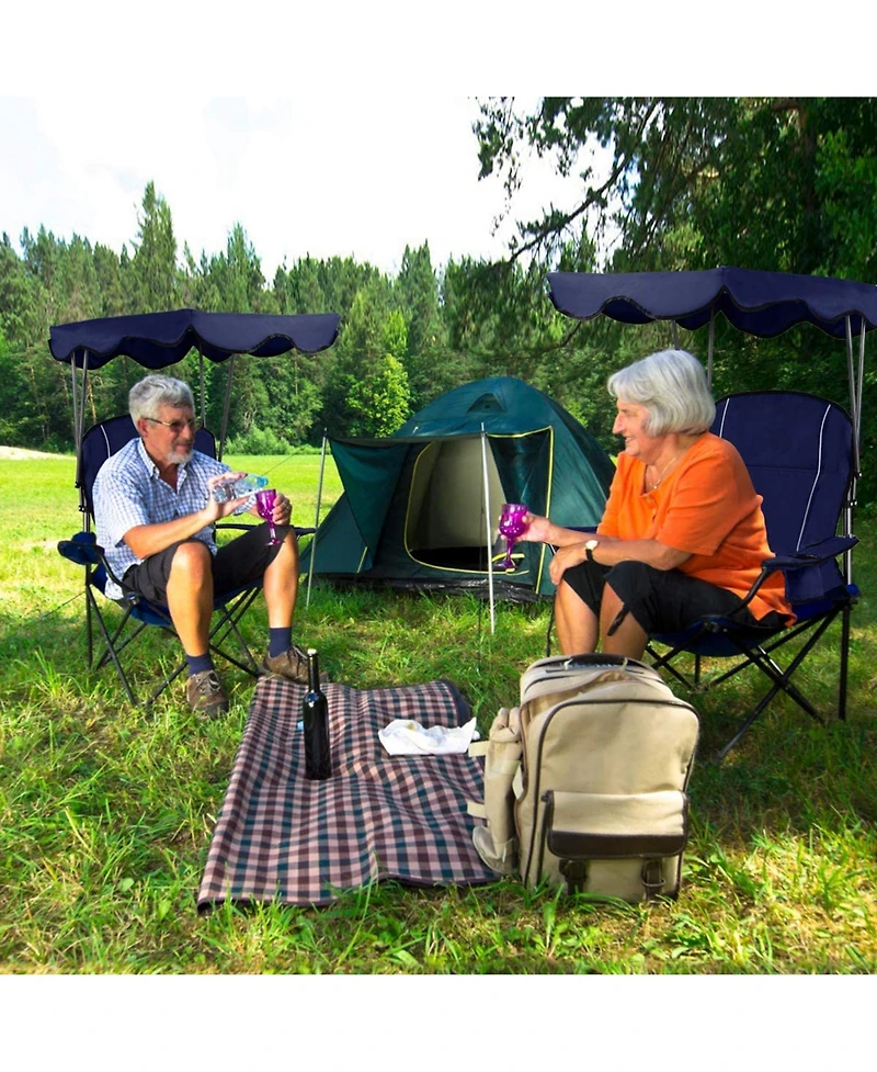 Gymax Folding Canopy Camping Chair Portable Beach w/ Carrying Bag Blue
