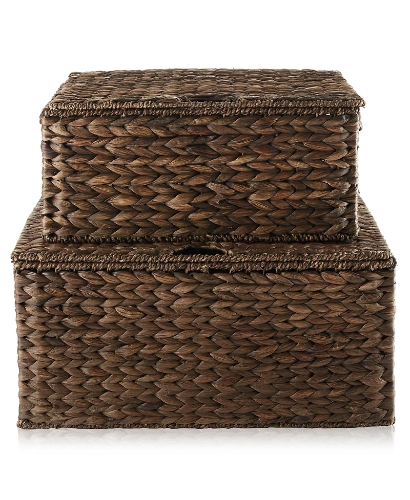 Casafield Set of 3 Water Hyacinth Storage Baskets (Small/Medium/Large), Multipurpose Organizer Rectangular Totes with Removable Lids