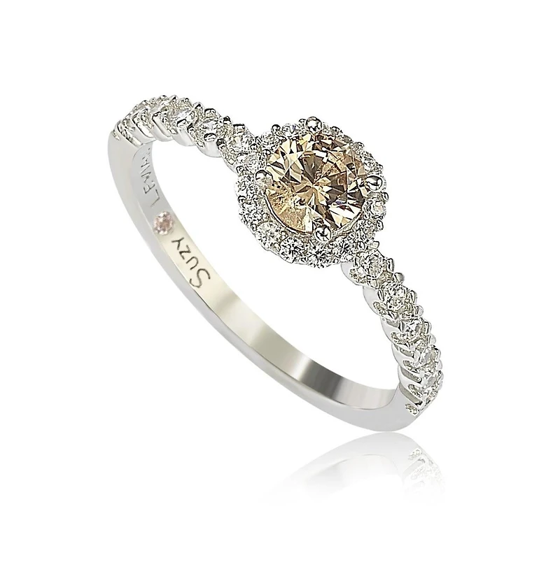 Suzy Levian Sterling Silver Cubic Zirconia Petite Brown Bridal Center Stone Ring